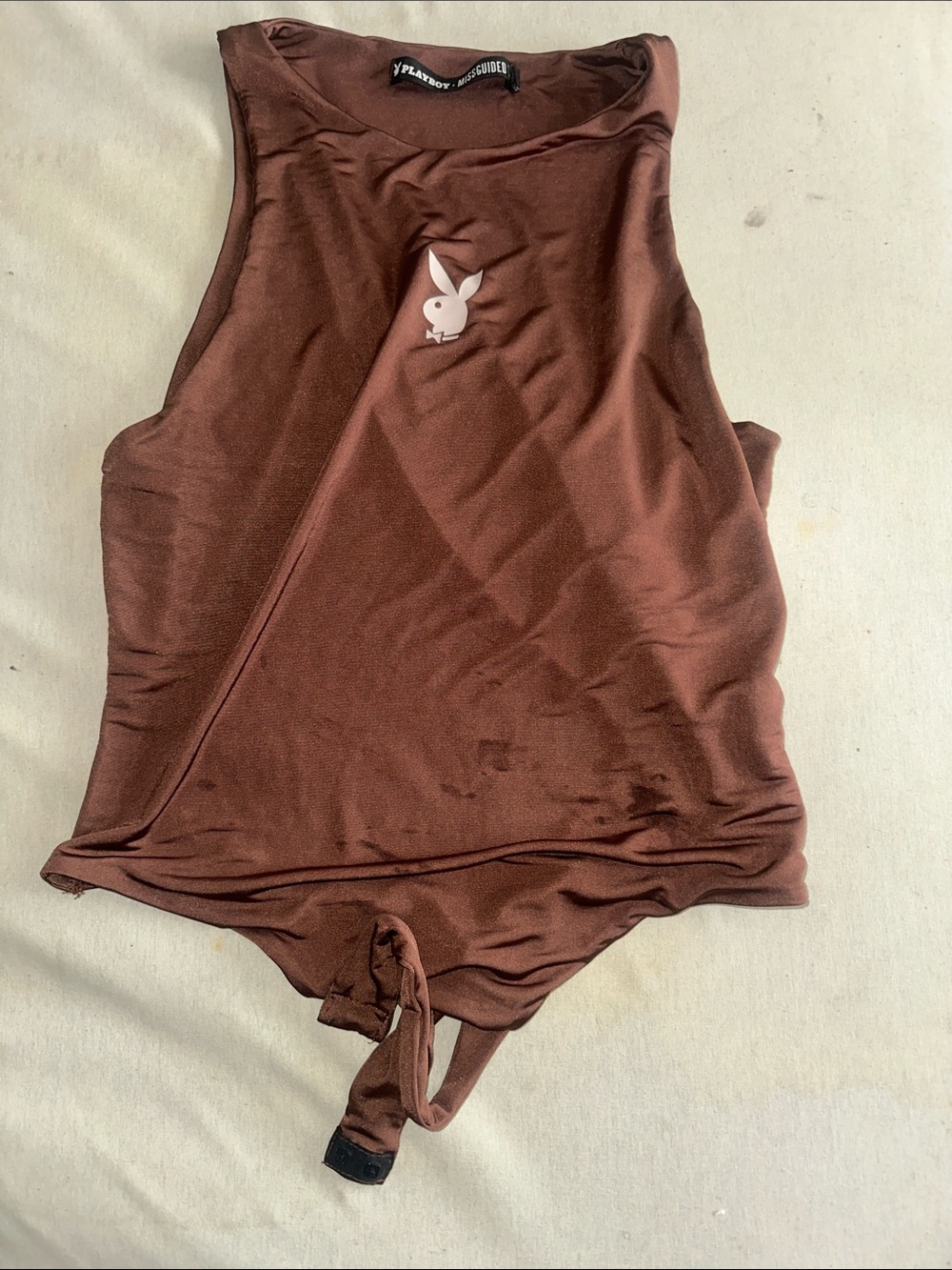 Womens Size 18 PLAYBOY Brown Sleeveless Logo Bodysuit
